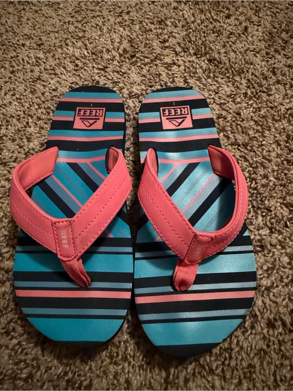 Reef Teal, Coral & Black Striped Flip Flops